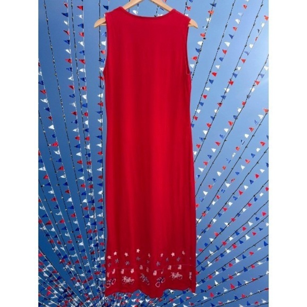 Vintage Michael Simon Embroidered Maxi Dress Americana Flag July Medium - Picture 4 of 4